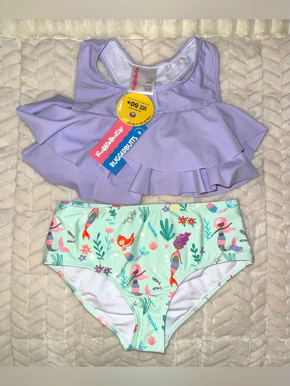 RuffleButts Girls Mermaid Princess Flounce Bikini 2-piece swimsuit, size 10, NWT